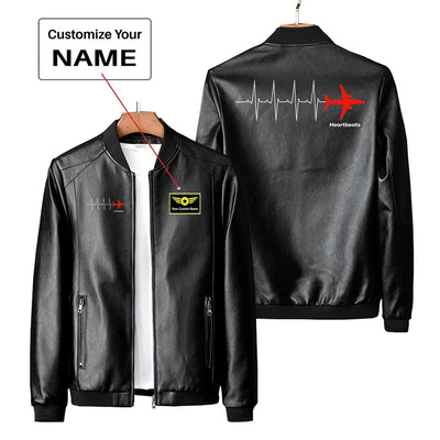 Aviation Heartbeats PU aviation design printed on genuine leather with quilted lining leather jacket.