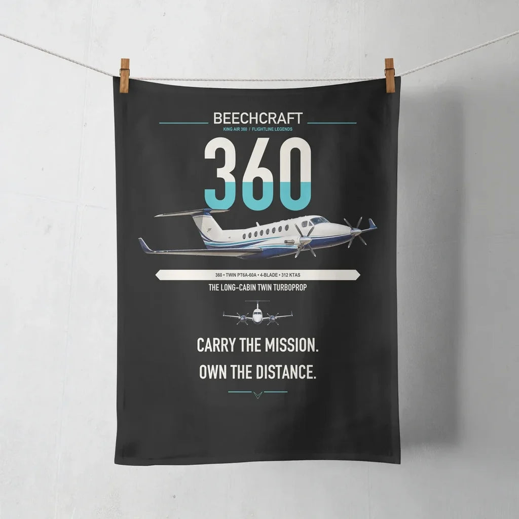 Beechcraft King Air 360 design on black towel