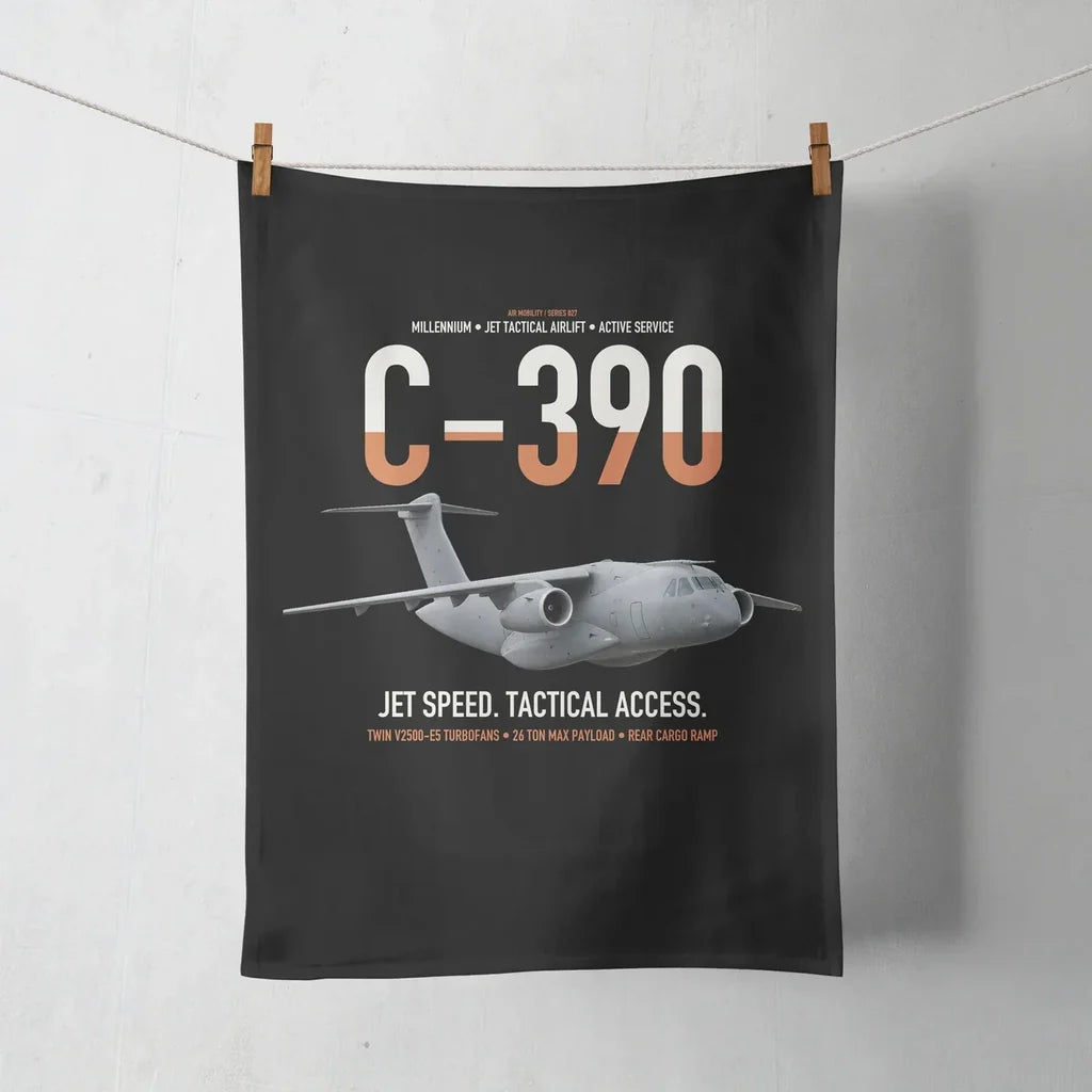 C-390 Millennium design on black towel