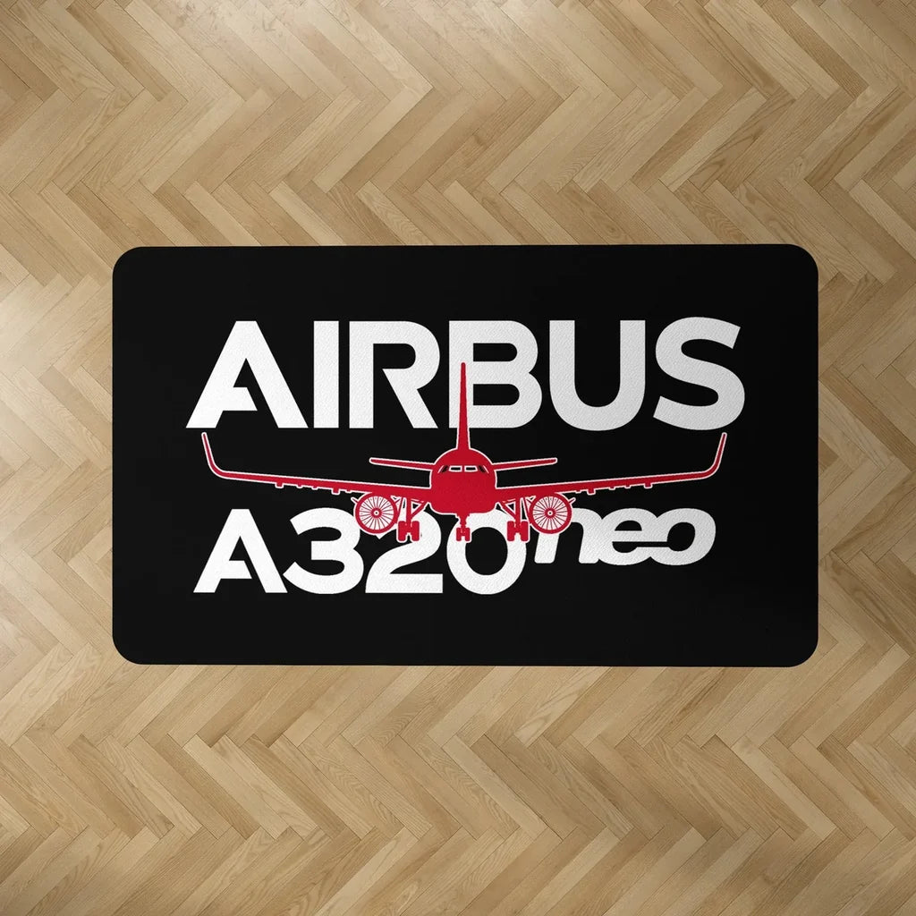 Amazing Airbus A320neo aviation design on durable carpet pile with non-slip backing rectangle carpet floor mat.