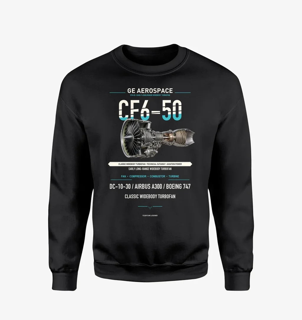 CF6-50 design on black sweatshirt