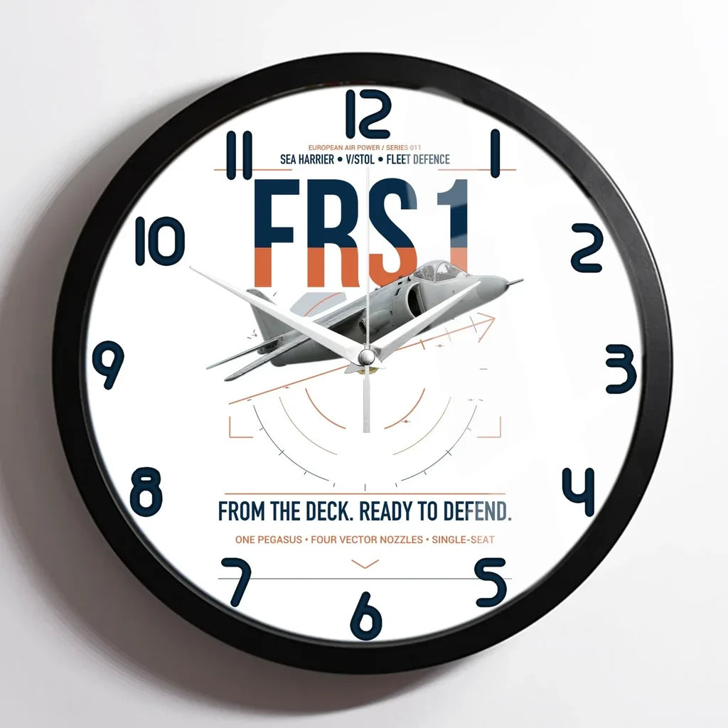 British Aerospace Sea Harrier FRS.1 design on white framed wall clock
