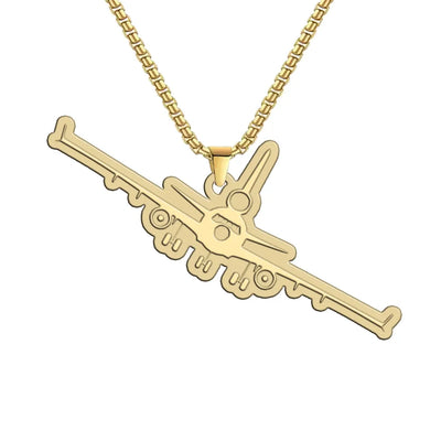 Side view of McDonnell Douglas MD-11 Silhouette Plane aviation hollow necklace in polished metal, polished finish.