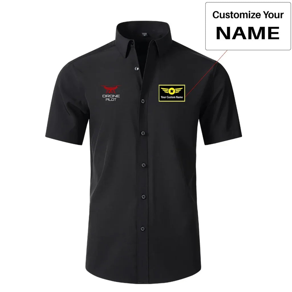 Drone Pilot Short Sleeve aviation design printed on soft cotton 2D-printed shirt.