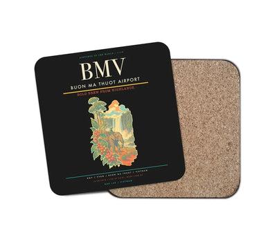 Buon Ma Thuot Airport (BMV) design on black 1 piece coaster