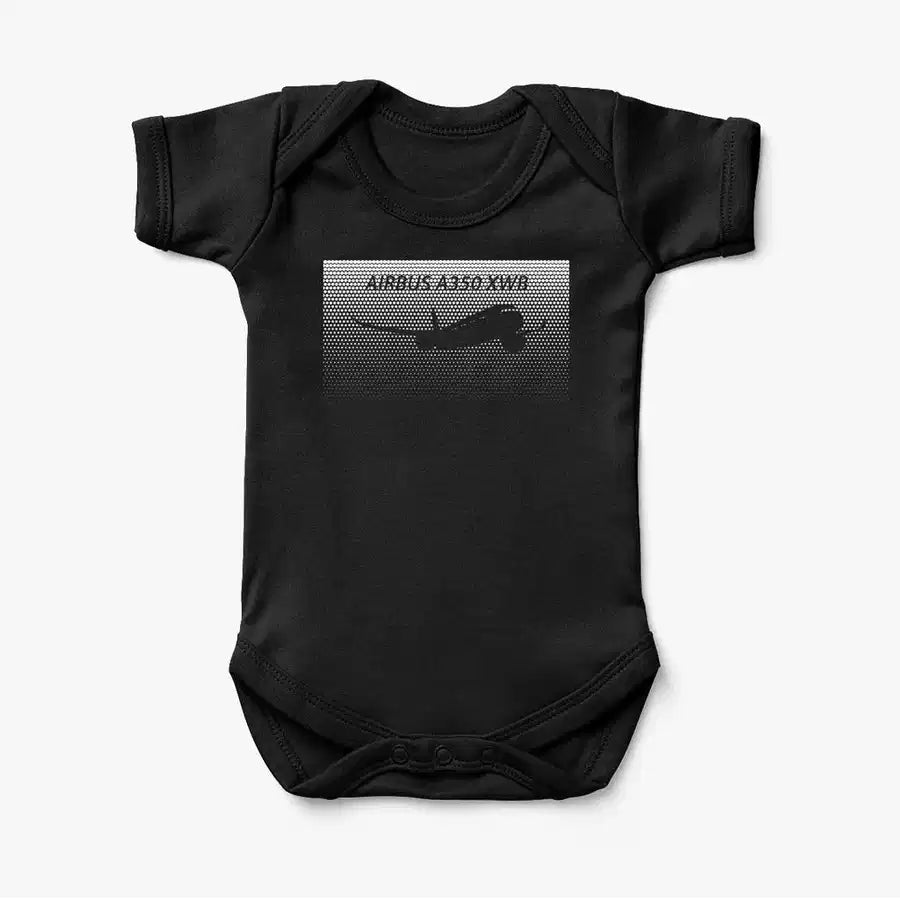 Airbus A350XWB & Dots aviation print on kids gentle cotton bodysuit.