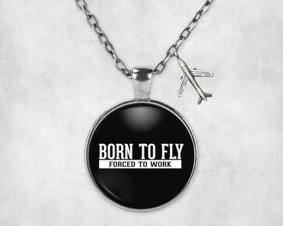Born To Fly Forced To Work aviation necklace, stainless steel body with engraved detail.