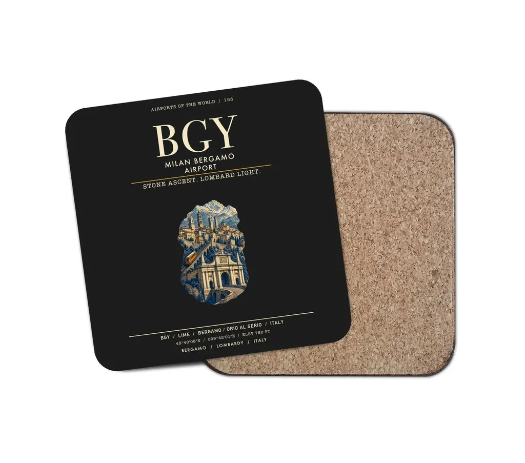 Milan Bergamo Airport (BGY) design on black 1 piece coaster