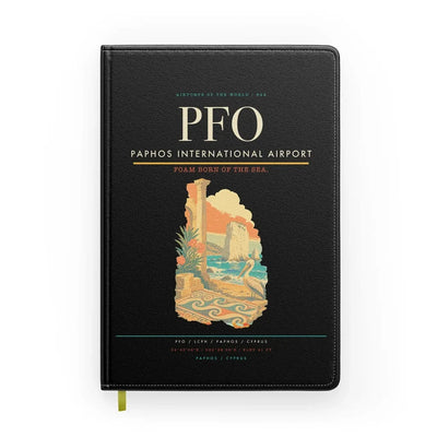 Paphos International Airport (PFO) design on black notebook