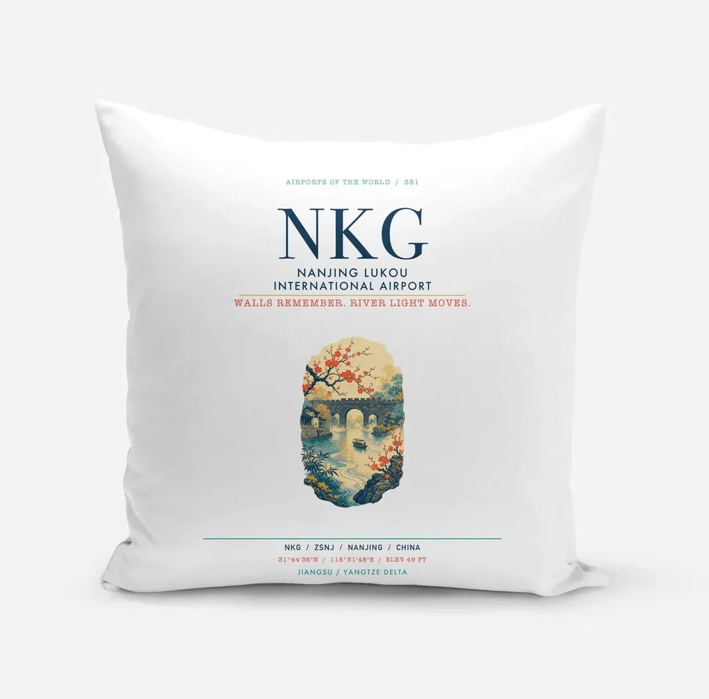 Nanjing Lukou International Airport (NKG) design on white pillow