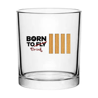 Thumbnail for Born To Drink & 4 Lines aviation design on whiskey glass, special-edition crystal cut.