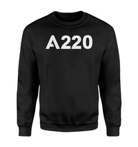 Thumbnail for Airbus A220 Flat Text aviation design printed on soft cotton blend sweatshirt.