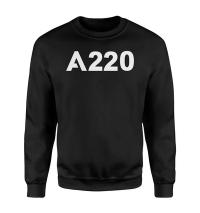 Airbus A220 Flat Text aviation design printed on soft cotton blend sweatshirt.