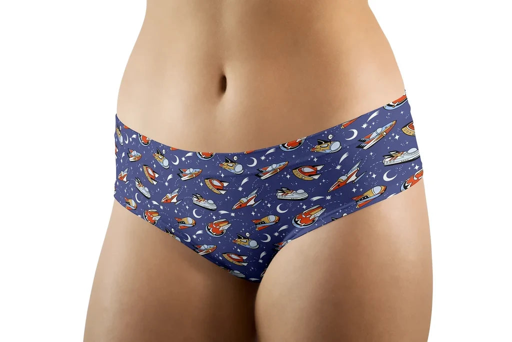 Spaceship & Stars aviation design on soft cotton blend women's panties.