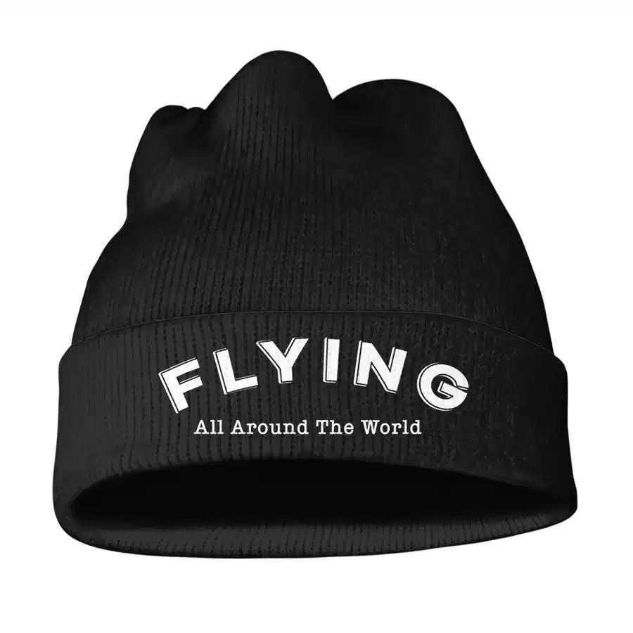 Flying All Around The World aviation embroidery on soft knit fabric 3D knit beanie.