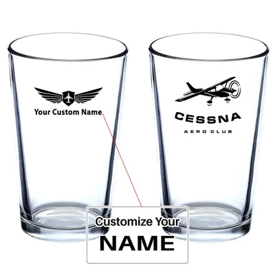 Cessna Aeroclub Beer & aviation design on beer water glass, versatile drinkware.