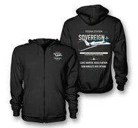 Thumbnail for Cessna Citation Sovereign+ design on black premium zipped hoodie, double-side print