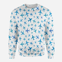 Thumbnail for Many Airplanes White aviation design printed on soft cotton blend 3D sweatshirt.