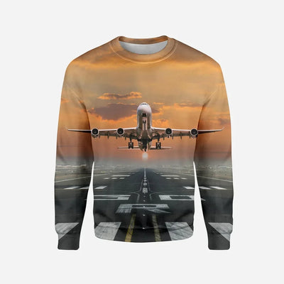 Aircraft Departing from RW30 Printed aviation design printed on soft cotton blend 3D sweatshirt.