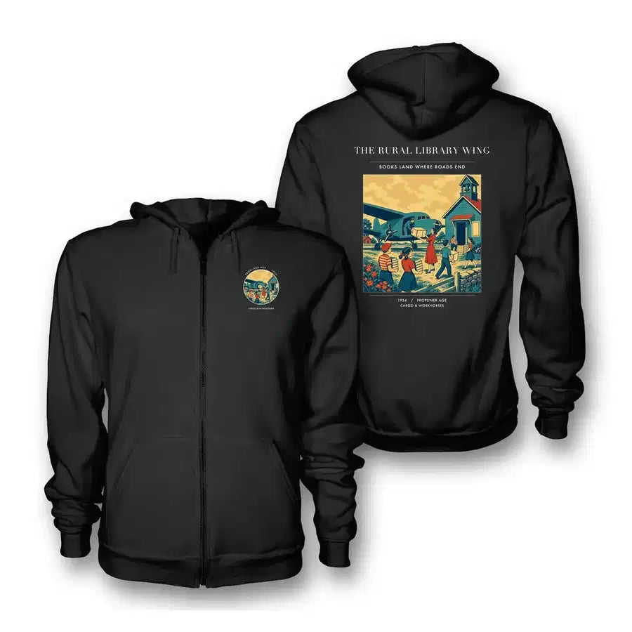 VINTAGE G4392 - The Rural Library Wing - Premium Zipped Hoodie design on black