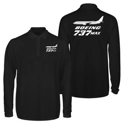 The Boeing 737Max Long Sleeve Polo T-Shirts (Double-Side) aviation design printed on soft cotton long-sleeve double-side polo.