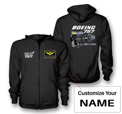 Boeing 757 & Rolls Royce Engine (RB211) aviation design on soft cotton blend zipped hoodie.