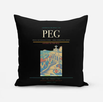 Perugia San Francesco d'Assisi – Umbria International Airport (PEG) design on black pillow