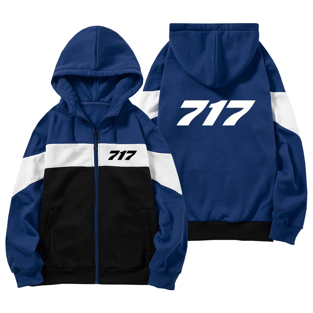Boeing 717 Flat Text aviation design on colourful cotton blend colourful zipped hoodie.
