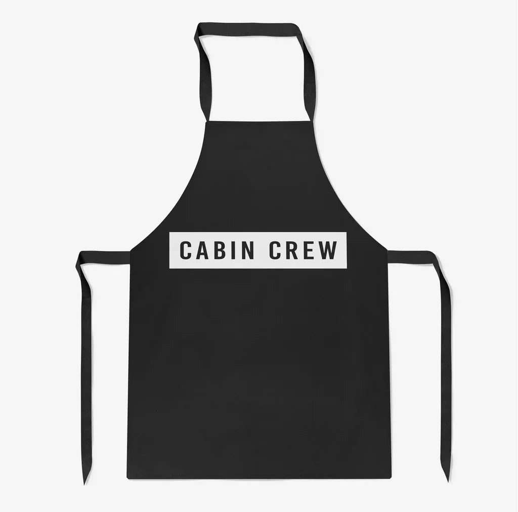 Cabin Crew Text aviation design on durable cotton blend kitchen apron.