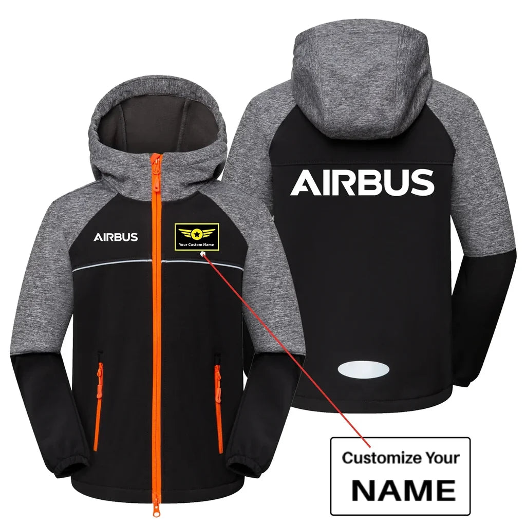Airbus & Text aviation design printed on warm polar fleece kids' polar jacket.
