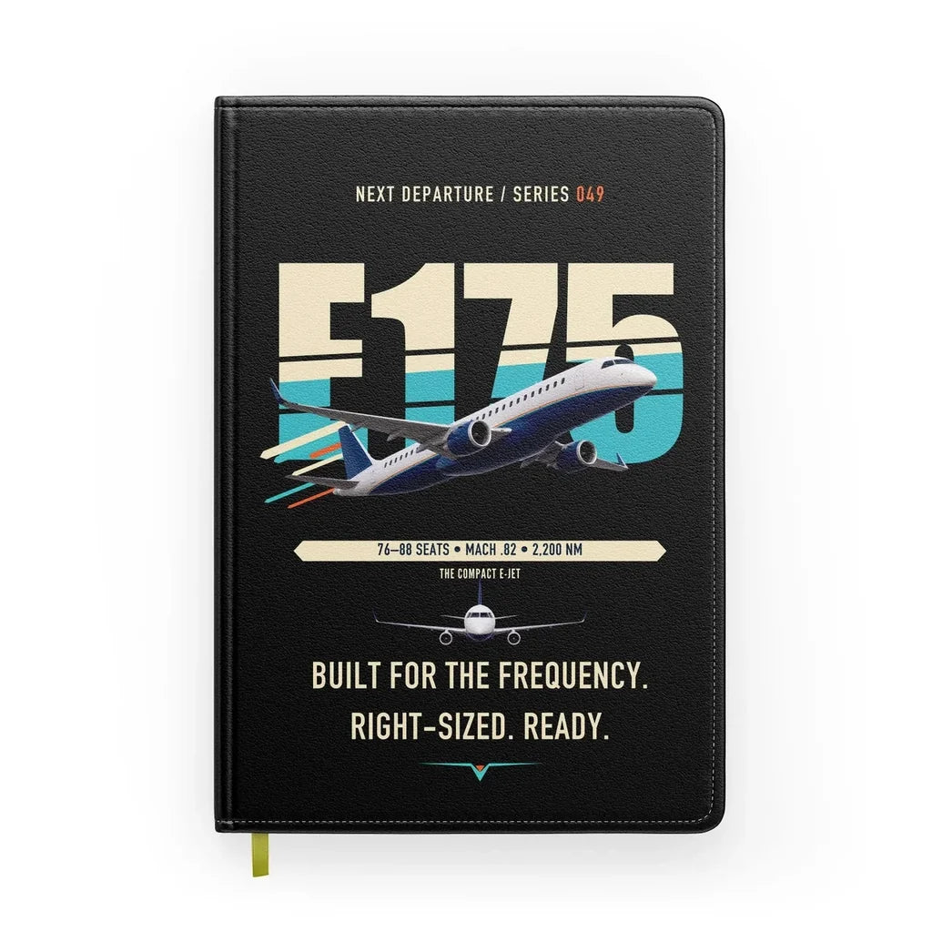 Embraer E175 design on black notebook