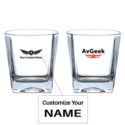 Avgeek aviation design on whiskey glass, crystal-clear premium glassware.
