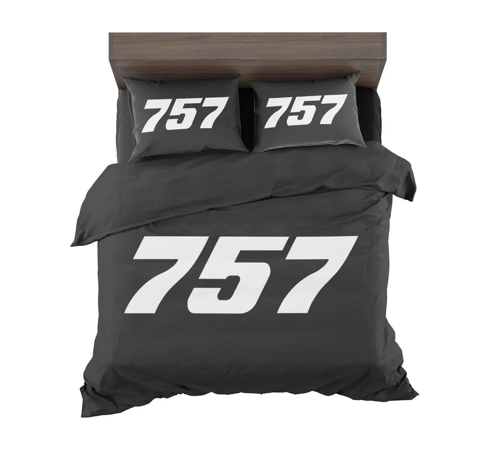 Boeing 757 Flat Text aviation design on soft cotton blend bedding set.