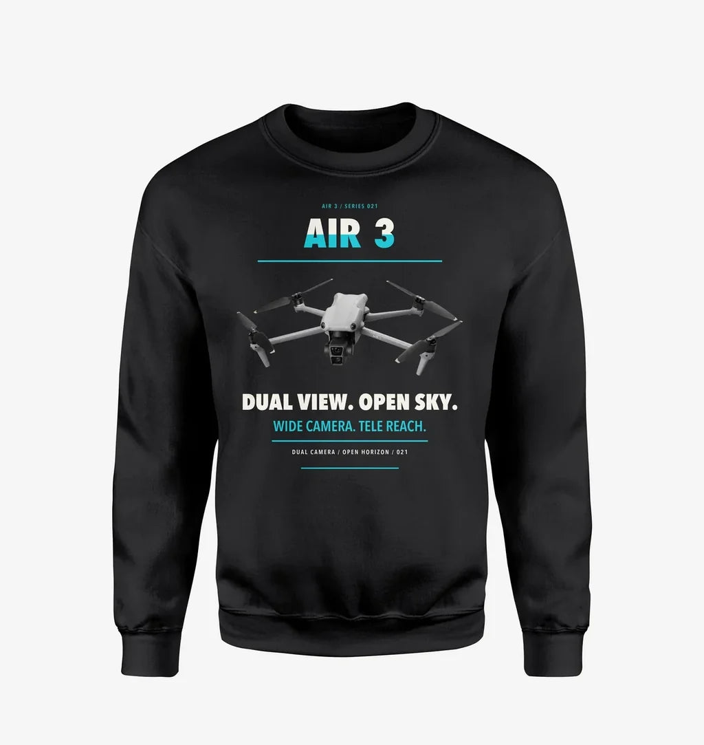 DJI Air 3 design on black sweatshirt