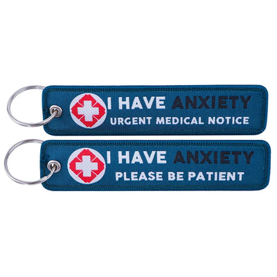 I HAVE ANXIETY PLEASE BE PATIENT aviation fashion key chain in polished metal.