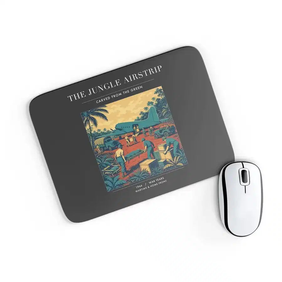 VINTAGE G4524 - The Jungle Airstrip - Designed Mouse Pads design on black rectangle