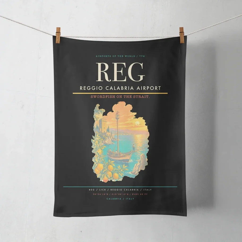 Reggio Calabria Airport (REG) design on black towel