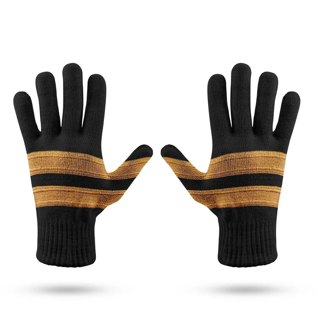 Golden Pilot Epaulettes 2 Lines aviation design on soft knit fabric gloves.