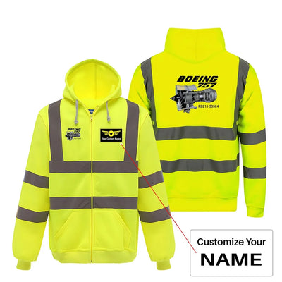 Boeing 757 & Rolls Royce Engine (RB211) aviation design on cotton blend with reflective panels reflective zipped hoodie.