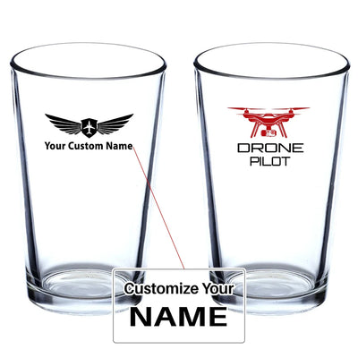 Drone Pilot Beer & aviation design on beer water glass, versatile drinkware.
