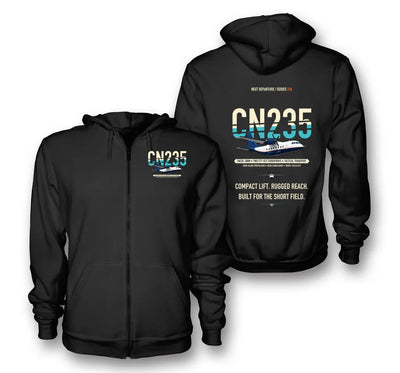 Airbus CN235-300M design on black zipped hoodie