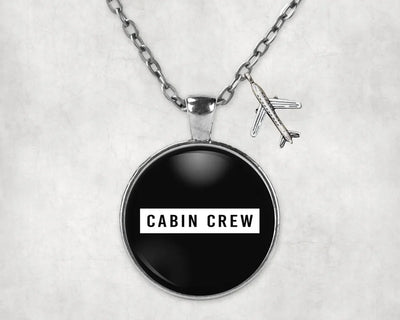 Cabin Crew Text aviation-themed necklace, polished stainless steel.
