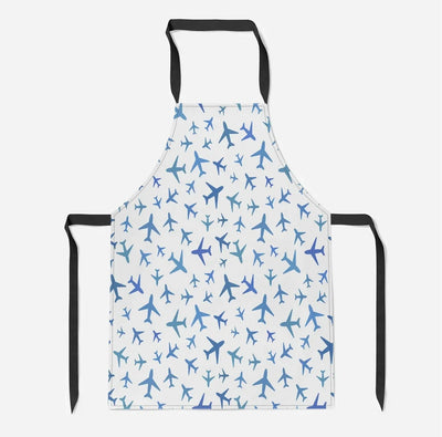 Many Airplanes White aviation design on durable cotton blend kitchen apron.