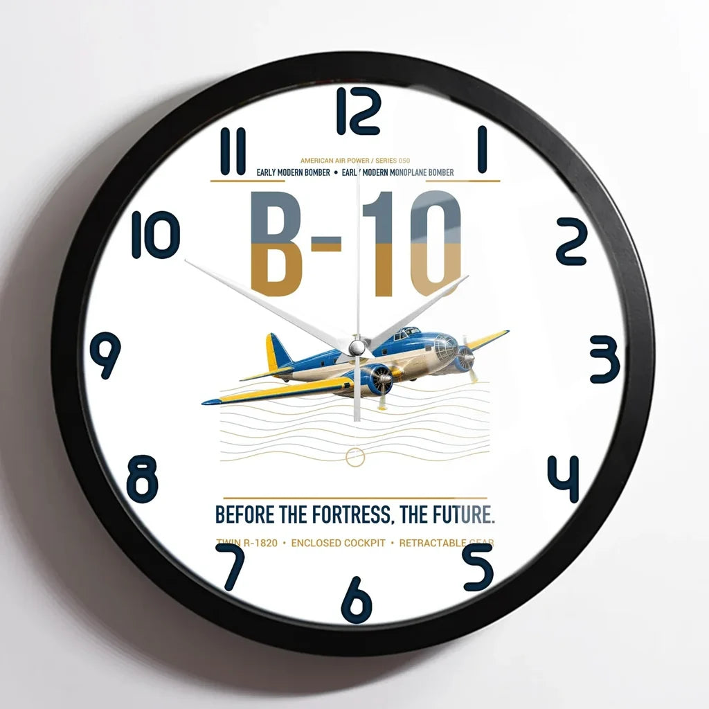 Martin B-10 design on white framed wall clock