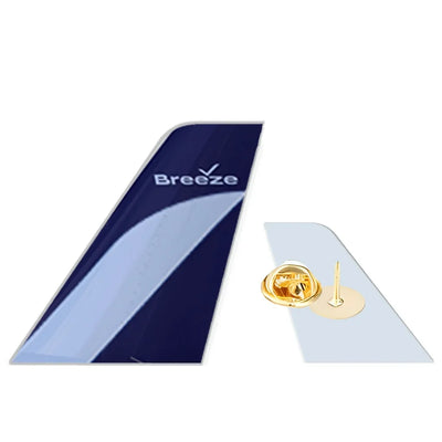 Breeze Airways aviation design tail-shape badge pin in polished alloy.