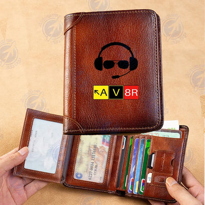 AV8R 2 aviation leather wallet in leather.