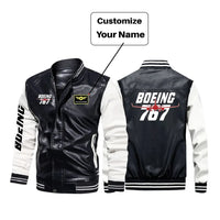 Thumbnail for Amazing Boeing 767 aviation design printed on genuine leather with modern tailored fit stylish leather jacket.