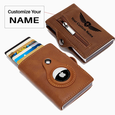 Custom Your Name PU-Rfid Card Holder for Apple aviation print AirTag case, fits AirTag.