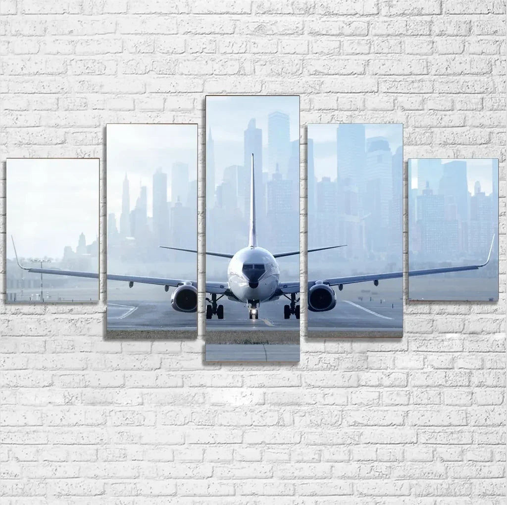 Boeing 737 & City View Behind canvas - Multiple (5 Panels)