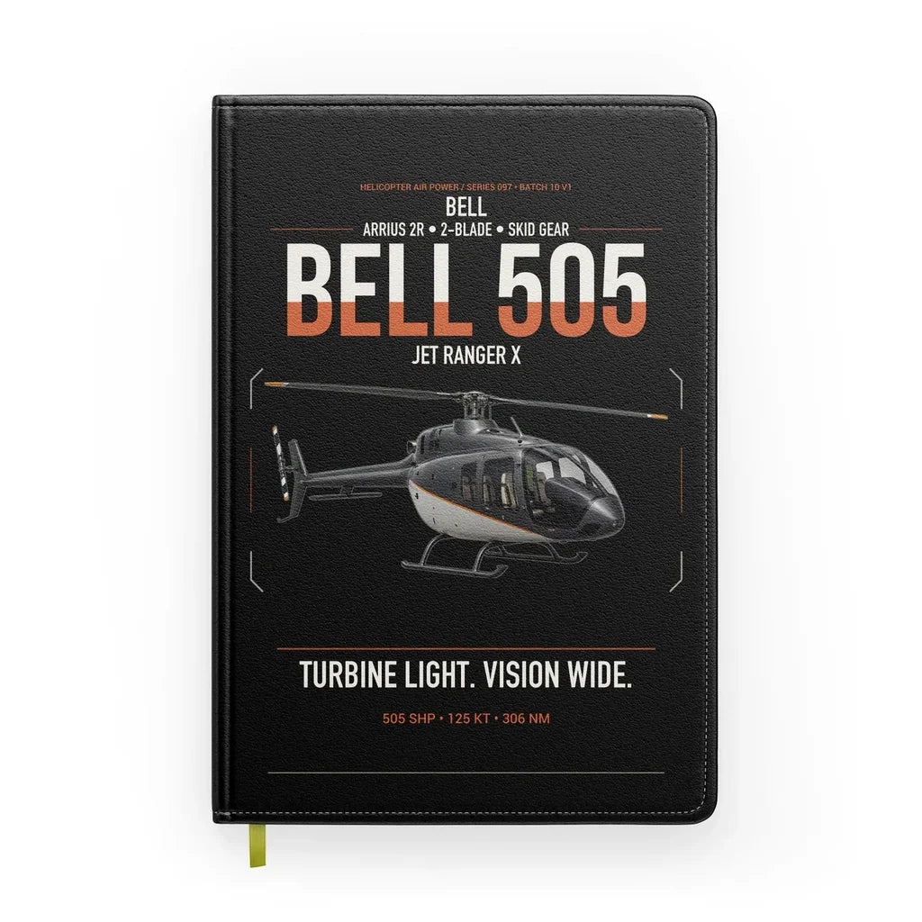 Bell 505 Jet Ranger X design on black notebook
